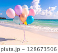 Iridescent Balloons on Tropical Beach Scene 128673506