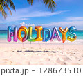 Iridescent Holidays Balloons on Tropical Beach 128673510