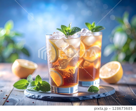 Refreshing Iced Tea with Frosty Glass 128673685