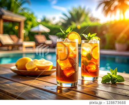 Refreshing Iced Tea with Frosty Glass Refreshing Iced Tea with Frosty Glass 128673688
