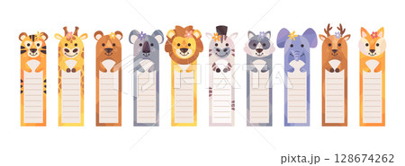 Cute wild animals bookmark kawaii paper sticker dividers for books cartoon childish design elements 128674262
