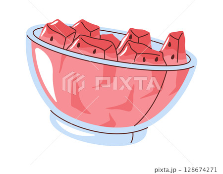 Watermelon pieces inside glass bowl Watermelon pieces inside glass bowl 128674271