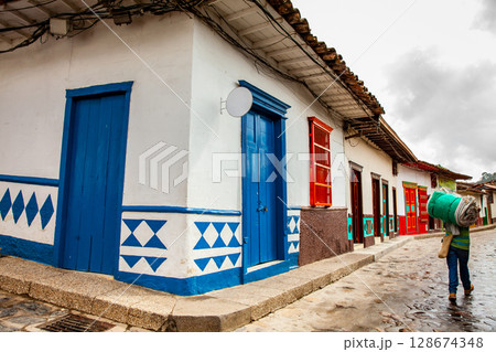 Beautiful streets of the colonial town of Concepcion in Antioquia, Colombia. 128674348