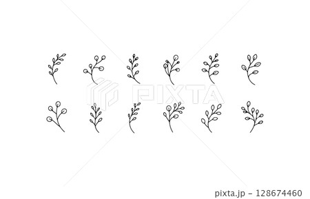 Thin Leaves Illustration. Thin Leaves Illustration shows a delicate line arrangement of light foliage ideal for natural minimalist projects. Thin Leaves Illustration. Thin Leaves Illustration shows a delicate line arrangement of light foliage ideal for natural minimalist projects. 128674460