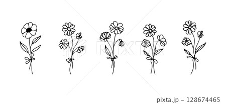 Elegant Wildflower Bouquet. Elegant Wildflower Bouquet features a graceful floral arrangement with fine lines and soft botanical details, perfect for nature-inspired compositions. Elegant Wildflower Bouquet. Elegant Wildflower Bouquet features a graceful floral arrangement with fine lines and soft botanical details, perfect for nature-inspired compositions. 128674465