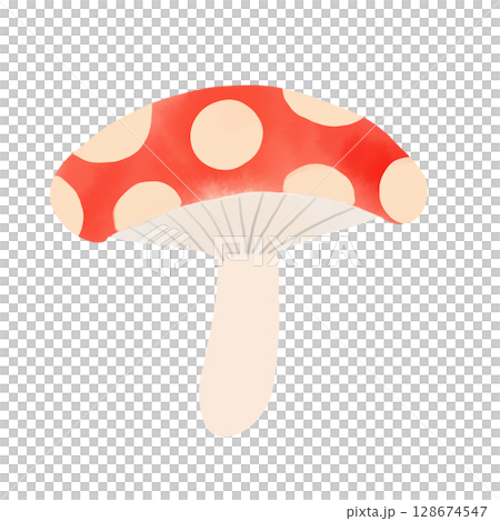 かわいい水玉模様のベニテングタケ風きのこイラスト 128674547
