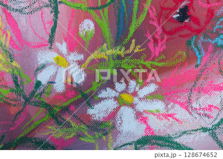 Fragments of a vibrant flower painting created with pastels Fragments of a vibrant flower painting created with pastels 128674652