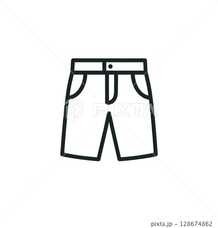 ハーフパンツの線画アイコン、イラスト、UI、素材、背景なし、ファッション 128674862