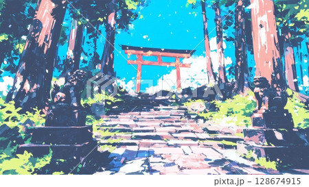 神社の背景イラスト、Youtube、サムネイル、素材、ブログ 128674915