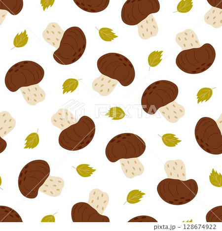 Mushroom, leaves seamless pattern, seasonal fall, autumn hand drawn simple vector illustration, minimalist drawing healthy vegetarian diet ingredient for menu design, symbol of autumn Mushroom, leaves seamless pattern, seasonal fall, autumn hand drawn simple vector illustration, minimalist drawing healthy vegetarian diet ingredient for menu design, symbol of autumn 128674922