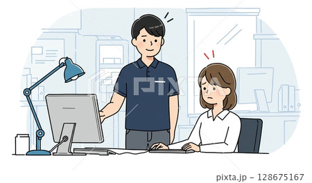 未来を育む！熱意をもって仕事を教えるベテラン社員 128675167