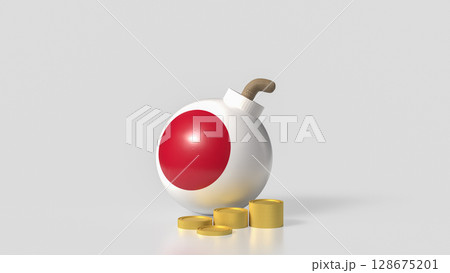 The Japan Bomb and coins for Business crisis concept 3d Rendering. 128675201