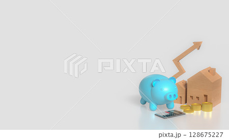 The House and Blue Piggy Bank for Business concept 3d Rendering. The House and Blue Piggy Bank for Business concept 3d Rendering. 128675227