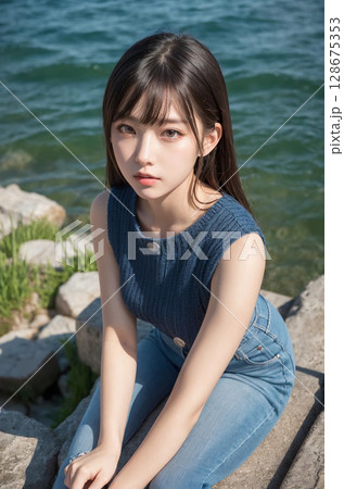 海と女性 128675353