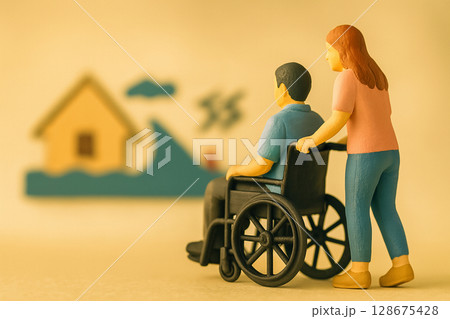 在宅介護中の災害・トラブルへの備え｜ミニチュアフィギュアで表現した介護の不安と対策 128675428