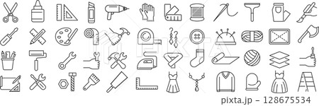 ベクターでモノクロのクラフトに関する線画アイコンセット 128675534