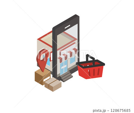 isometric discount banner template promotion for e-commerce with smartphone isometric discount banner template promotion for e-commerce with smartphone 128675685