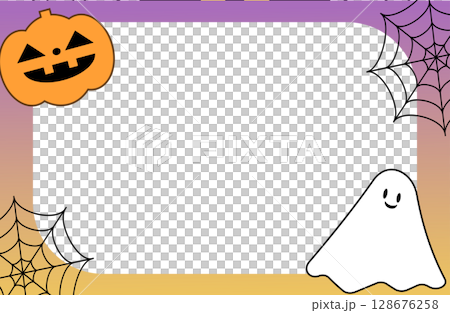 Halloween illustration with pumpkins, ghosts and spider webs 128676258