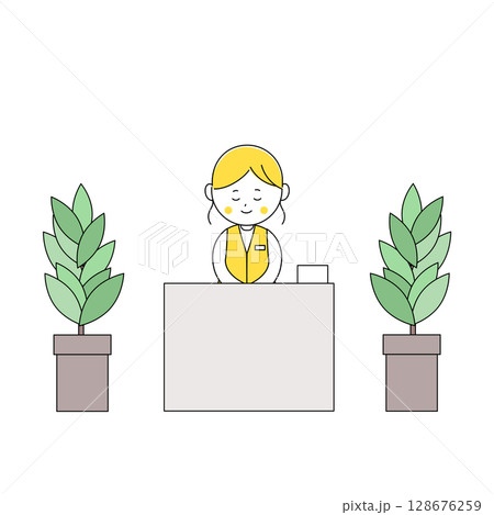 受付でお辞儀をする女性のイラスト 128676259