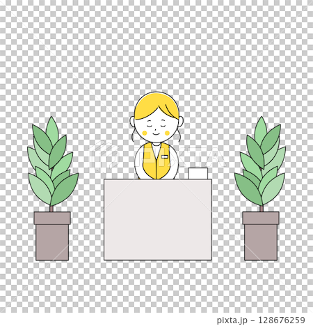 一位女士在接待處鞠躬的插圖 128676259