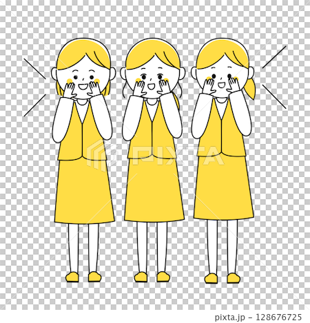 Illustration of women in uniform cheering in a line 128676725