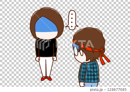 (Multiple) A woman and a geek wearing glasses, both of them turning pale and looking down in silence, unable to say anything 128677085