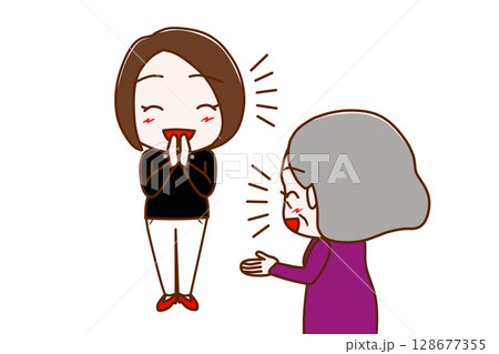 （複数）笑顔でおしゃべりし盛り上がる女性と高齢の女性 128677355