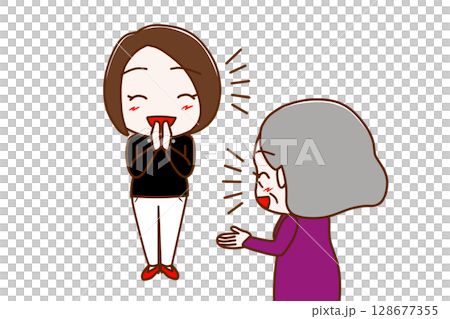 （複数）笑顔でおしゃべりし盛り上がる女性と高齢の女性 128677355