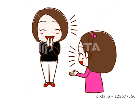(複数)笑顔でおしゃべりし盛り上がる女性と少女 (複数)笑顔でおしゃべりし盛り上がる女性と少女 128677356