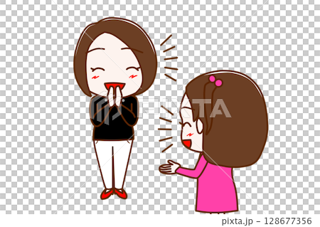 (複数)笑顔でおしゃべりし盛り上がる女性と少女 (複数)笑顔でおしゃべりし盛り上がる女性と少女 128677356