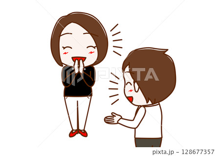 (複数)笑顔でおしゃべりし盛り上がる女性と男性 (複数)笑顔でおしゃべりし盛り上がる女性と男性 128677357