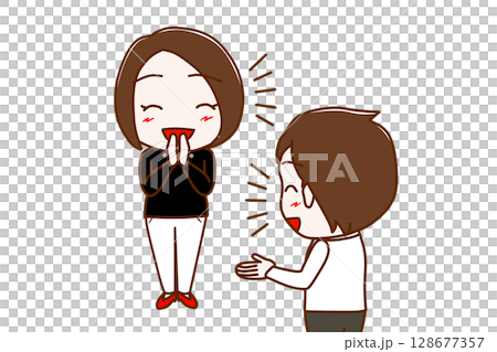 (複数)笑顔でおしゃべりし盛り上がる女性と男性 (複数)笑顔でおしゃべりし盛り上がる女性と男性 128677357