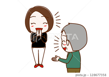 （複数）笑顔でおしゃべりし盛り上がる女性と高齢の男性 128677358