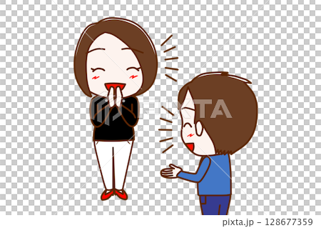 (複数)笑顔でおしゃべりし盛り上がる女性と少年 (複数)笑顔でおしゃべりし盛り上がる女性と少年 128677359