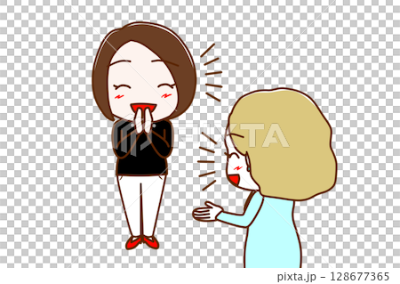 （多位）面帶微笑的女士和一位白人女士聊天玩樂 128677365