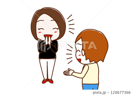 (複数)笑顔でおしゃべりし盛り上がる女性と白人男性 (複数)笑顔でおしゃべりし盛り上がる女性と白人男性 128677366