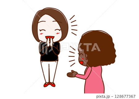(複数)笑顔でおしゃべりし盛り上がる女性とアフリカ系女性 (複数)笑顔でおしゃべりし盛り上がる女性とアフリカ系女性 128677367