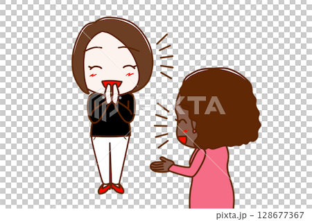 (複数)笑顔でおしゃべりし盛り上がる女性とアフリカ系女性 (複数)笑顔でおしゃべりし盛り上がる女性とアフリカ系女性 128677367
