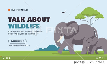 World Elephant Day Video Thumbnail in Flat Cartoon Style for Awareness and Conservation 128677614