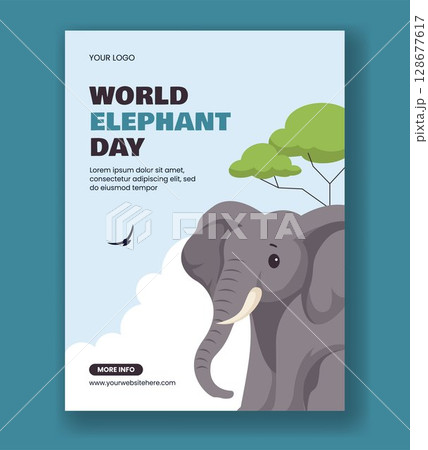 Hand Drawn Elephant Character for World Elephant Day Social Vertical Poster Design 128677617