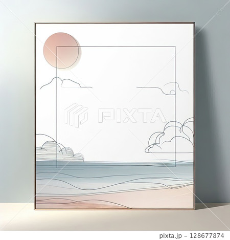 Abstract Minimalist Landscape Frame with Soft Pastel Colors with Generative AI. Abstract Minimalist Landscape Frame with Soft Pastel Colors with Generative AI. 128677874