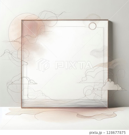 Abstract Minimalist Landscape Frame with Soft Pastel Colors with Generative AI. 128677875