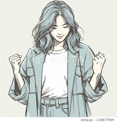 Elegant Woman in Minimalist Fashion Illustration with Generative AI. Elegant Woman in Minimalist Fashion Illustration with Generative AI. 128677904