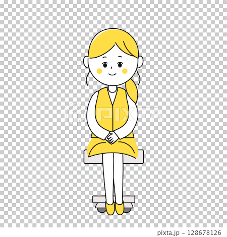 椅子に座る制服姿の笑顔の女性 128678126