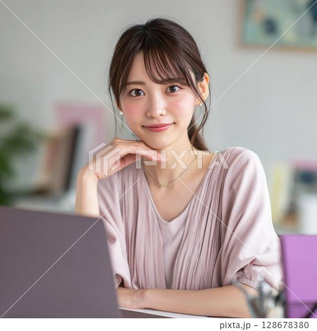 テレワークをする若い女性 128678380
