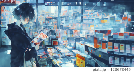 買い物中の女の子 128678449