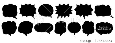 フリーハンドで描いた吹き出し（黒）イラスト集 128678823