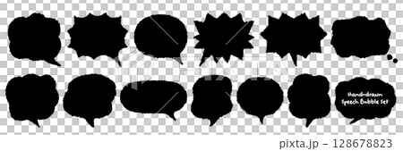 フリーハンドで描いた吹き出し（黒）イラスト集 128678823