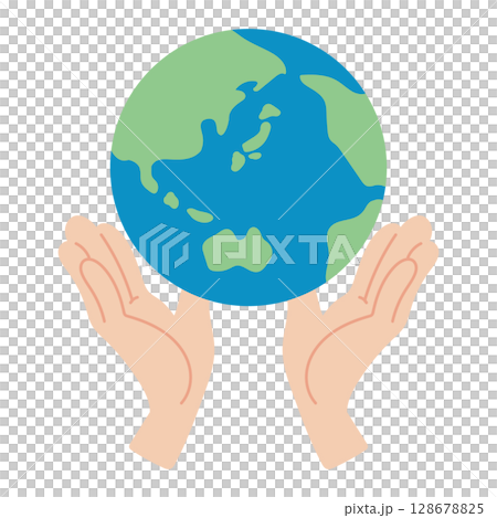 地球を両手で包んだイメージのイラスト 128678825