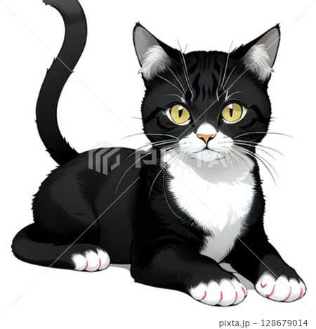 座っているグレーの猫 128679014